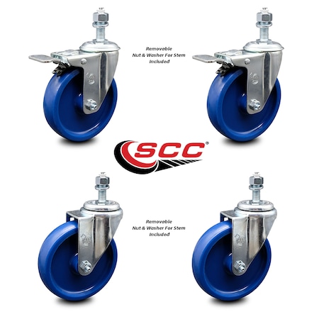 Service Caster 5 Inch Solid Polyurethane Wheel Swivel 1/2 Inch Stem Caster Total Lock Brake, 2PK SCC-TSTTL20S514-SPUS-121315-2-S-2
